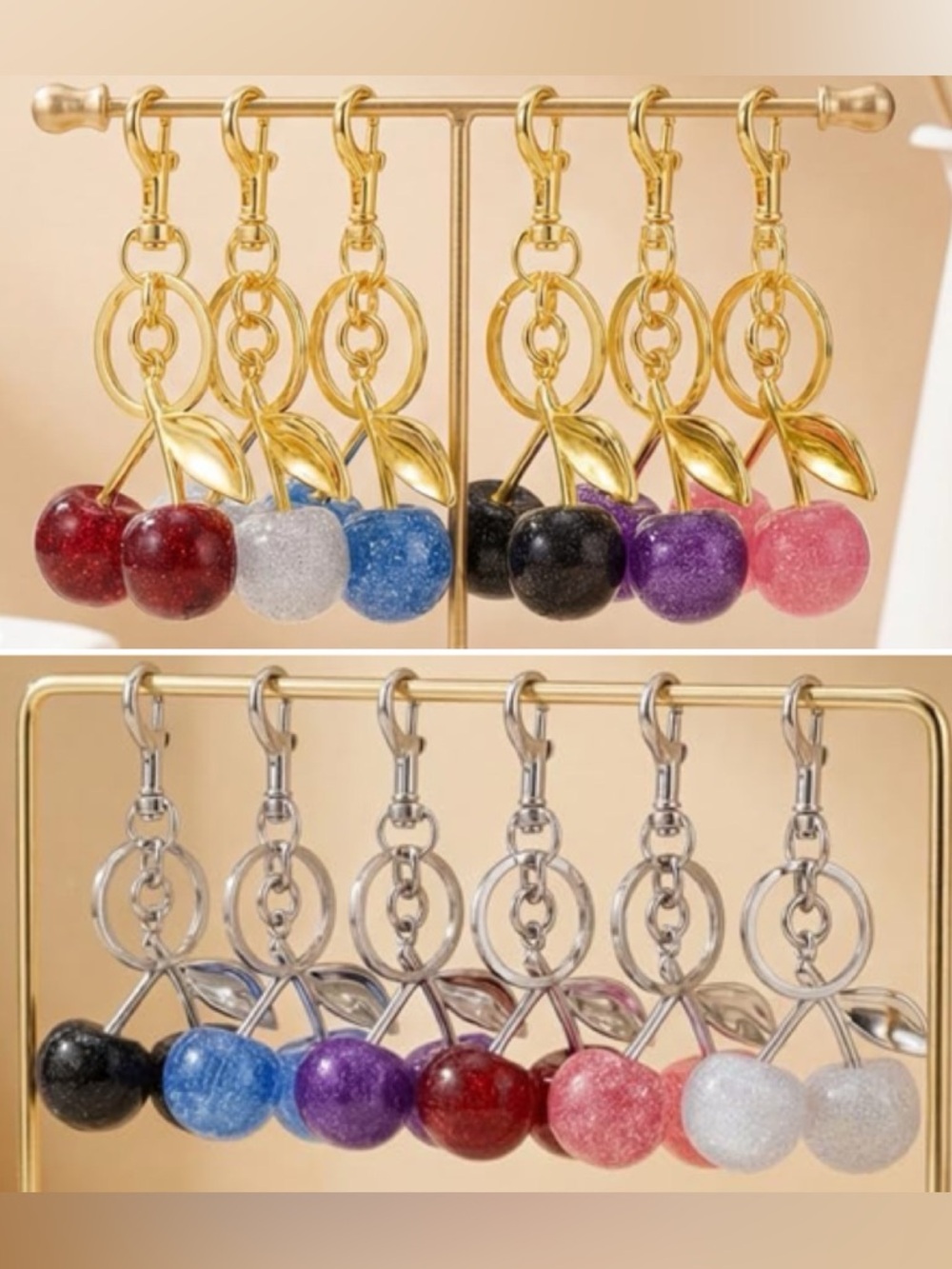 Glitter Cherry Bag Charm/Keychain - Gold & Silver Tone Hardware - Pick 1!